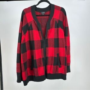 Torrid‎ Red and Black Buffalo Plaid 4X Knit Sweater Cardigan